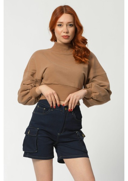 Crop Sweatshirt  - Kahverengi Kahverengi - Xs