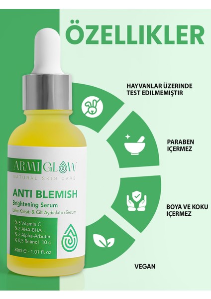 Cilt Aydınlatıcı Anti-Blemish Bakım Serumu - Vitamin C Aha-Bha - Alpha - Arbutin Retinol