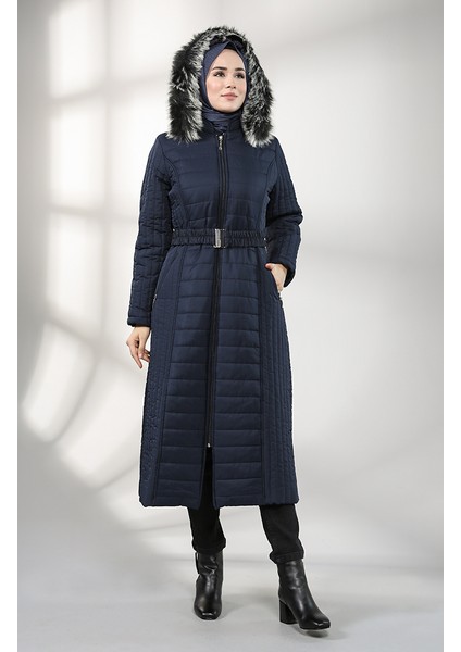 Kapüşonlu Kapitone Kaban 0813-02 Lacivert fiyatları