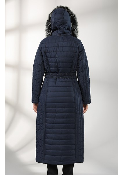 Kapüşonlu Kapitone Kaban 0813-02 Lacivert modelleri