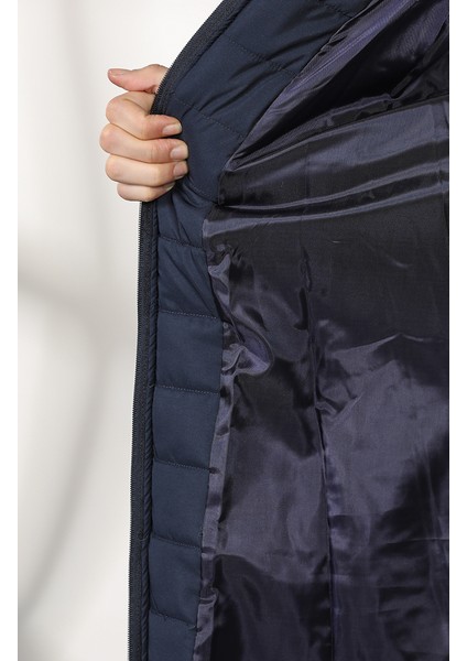 Kapüşonlu Kapitone Kaban 0813-02 Lacivert indirimleri