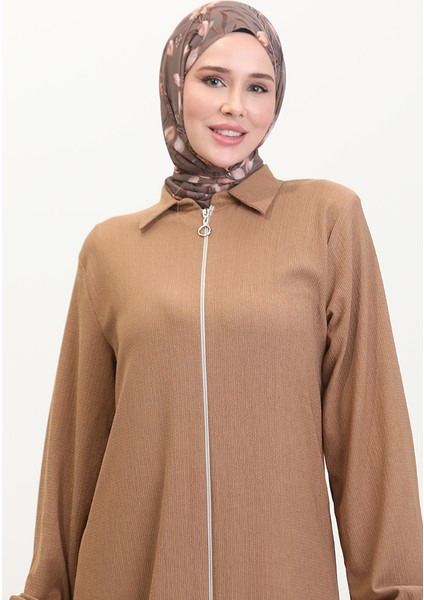 Yakalı Fermuarlı Ferace 1021-03 Vizon modelleri