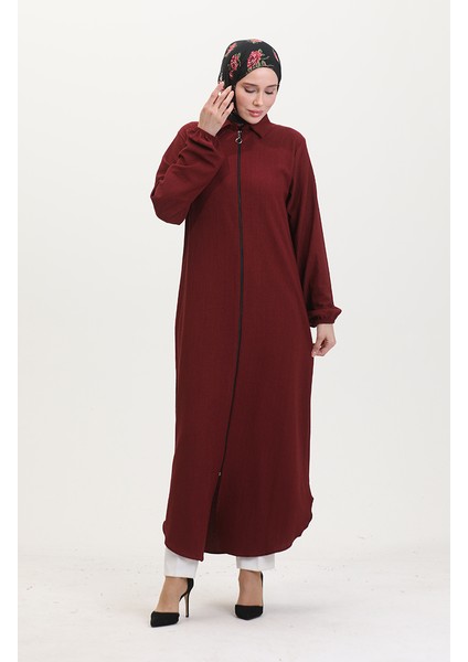 Yakalı Fermuarlı Ferace 1021-02 Bordo fiyatları