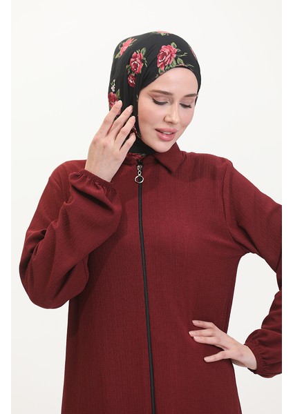 Yakalı Fermuarlı Ferace 1021-02 Bordo modelleri