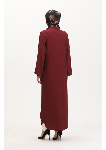 Yakalı Fermuarlı Ferace 1021-02 Bordo indirimleri