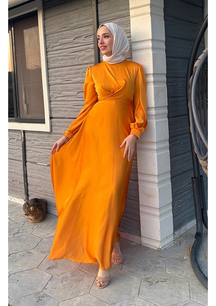 Önden Bağlamalı Kobe Saten Abiye Elbise 5513-08 Sarı fiyatları