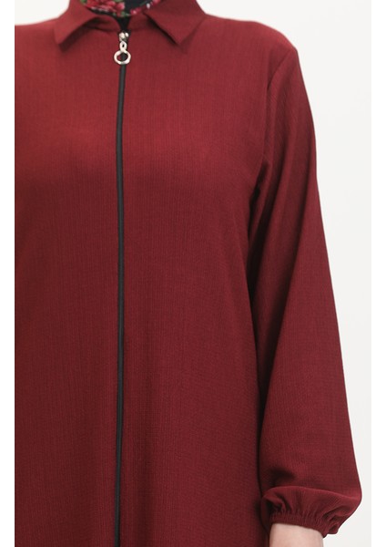 Yakalı Fermuarlı Ferace 1021-02 Bordo fırsatları