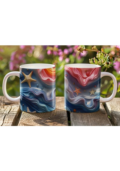 3D Deniz Yıldızı Desenli Sublimasyon Kupa Bardak - Estetik Tasarımıyla Eğlenceli Yudumlar