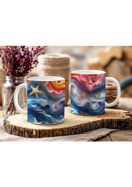 3D Deniz Yıldızı Desenli Sublimasyon Kupa Bardak - Estetik Tasarımıyla Eğlenceli Yudumlar