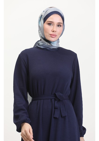 Burgu Kumaş Fitilli Fırfırlı Elbise 0528-02 Lacivert modelleri