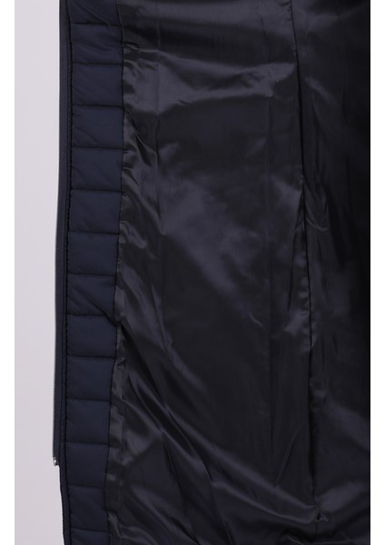 Kürklü Kapitone Mont 0812-04 Lacivert