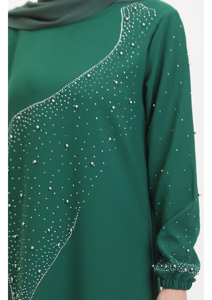 Taş Baskılı Abiye Elbise 0407-05 Zümrüt Yeşili fırsatları