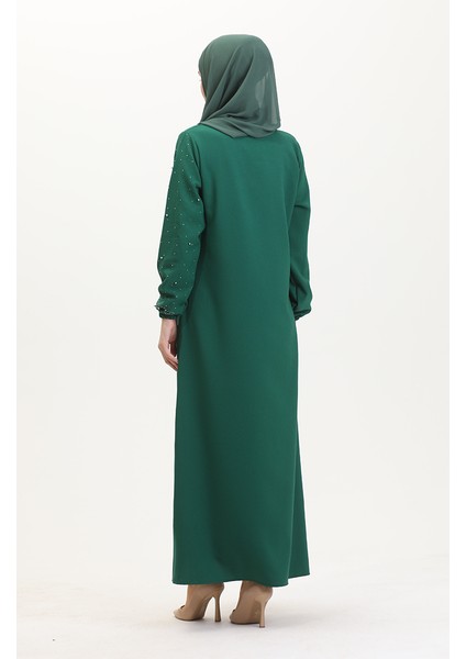 Taş Baskılı Abiye Elbise 0407-05 Zümrüt Yeşili indirimleri