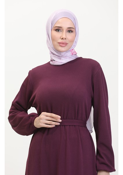 Burgu Kumaş Fitilli Fırfırlı Elbise 0528-06 Mürdüm modelleri