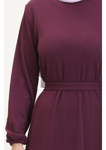 Burgu Kumaş Fitilli Fırfırlı Elbise 0528-06 Mürdüm fırsatları