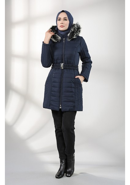 Kemerli Kapitone Mont 0811-01 Lacivert