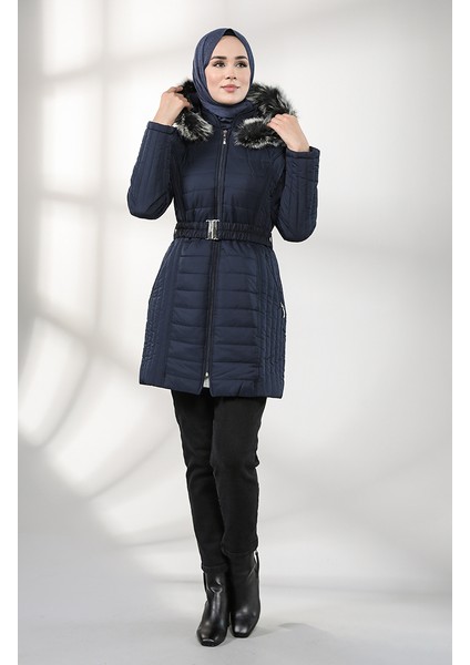 Kemerli Kapitone Mont 0811-01 Lacivert fiyatları