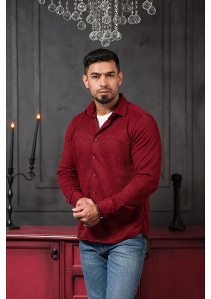 Likralı Petek Desenli Kışlık Kumaş Regular Fit Gömlek modelleri