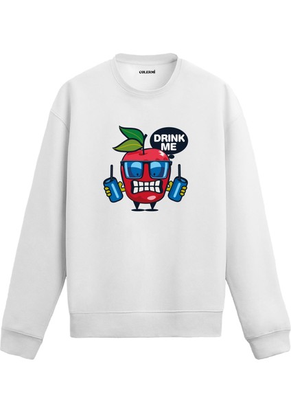 Unisex Pamuk Elma Suyu Karikatür Kapşonlu Sweatshirt Hoodie Eğlenceli 'drink Me' Deseni