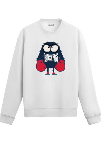 Unisex Pamuk Boksör Canavar Karikatür Kapşonlu Sweatshirt Hoodie Eğlenceli Dövüş Deseni