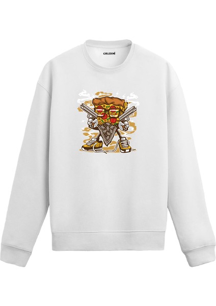 Unisex Pamuk Cesur Pizza Dilimi Karikatür Kapşonlu Sweatshirt Hoodie Eğlenceli Yiyecek Deseni