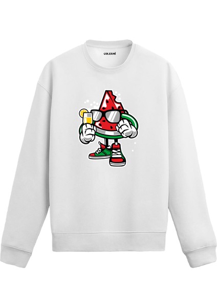 Unisex Pamuk Serin Karpuz Karikatür Kapşonlu Sweatshirt Hoodie Eğlenceli Meyve Deseni