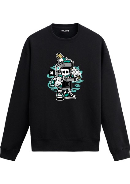 Unisex Pamuk Retro Oyun Karikatür Kapşonlu Sweatshirt Hoodie Eğlenceli Arcade Macera Deseni
