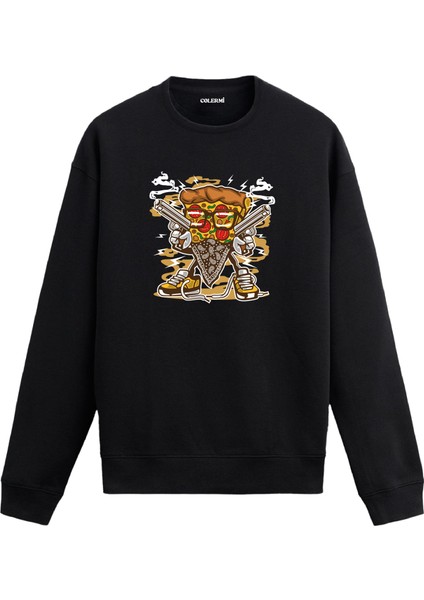 Unisex Pamuk Cesur Pizza Dilimi Karikatür Kapşonlu Sweatshirt Hoodie Eğlenceli Yiyecek Deseni