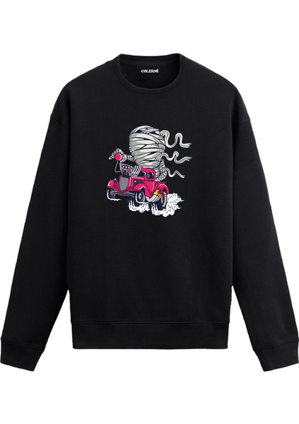 Unisex Pamuk Hızlı Mumya Karikatür Kapşonlu Sweatshirt Hoodie Eğlenceli Araba Deseni