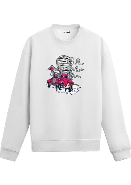 Unisex Pamuk Hızlı Mumya Karikatür Kapşonlu Sweatshirt Hoodie Eğlenceli Araba Deseni