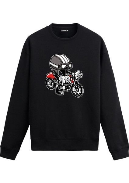 Unisex Pamuk Motosiklet Karikatür Kapşonlu Sweatshirt Hoodie Eğlenceli Motorcu Deseni