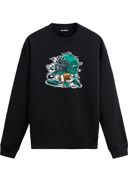 Unisex Pamuk Futbol Savaşçısı Karikatür Kapşonlu Sweatshirt Hoodie Eğlenceli Spor Deseni