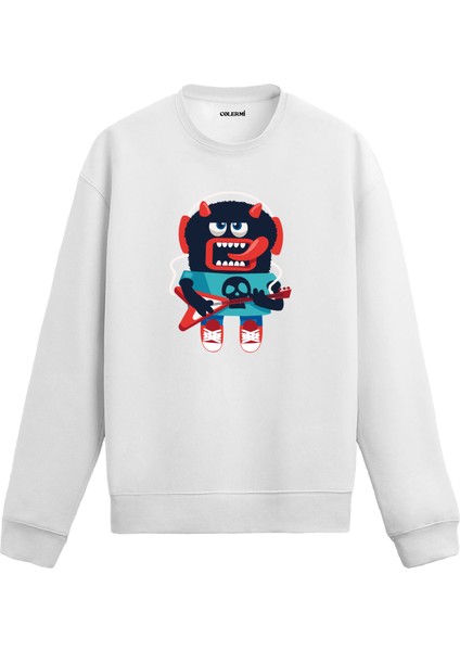 Unisex Pamuk Rock Karikatür Kapşonlu Sweatshirt Hoodie Eğlenceli Gitar Çalan Canavar Deseni