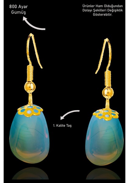 Sertifikalı Amorf Model Ham Avustralya Opal Taşı Küpe - Gold Renkli