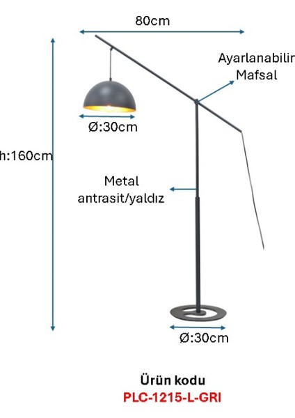 Antrasit/Gri Boyalı Modern Lambader Plc-1215-L-Gr