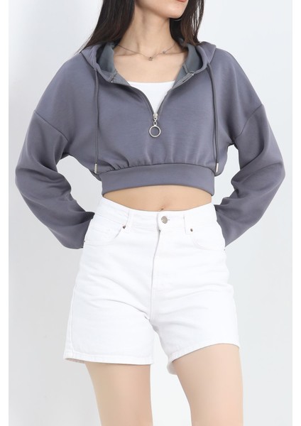 Modal Kapşonlu Crop Sweat Antrasit - 12885.148.