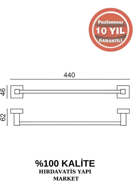 Çelik Banyo Paslanmaz Pirinç Tamay Uzun Havluluk 50CM