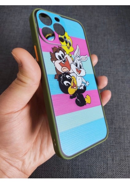 iPhone 13 Pro Max Uyumlu Kamera Korumalı Looney Tunes Tuşları Renkli Telefon Boyun Askılı Set Kılıf modelleri