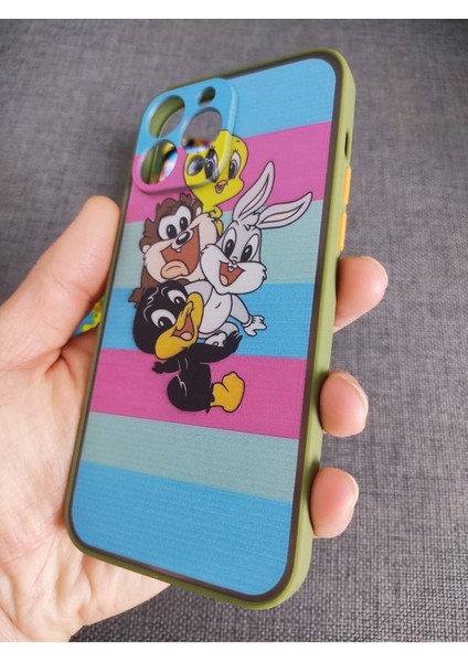 iPhone 13 Pro Max Uyumlu Kamera Korumalı Looney Tunes Tuşları Renkli Telefon Boyun Askılı Set Kılıf fırsatları