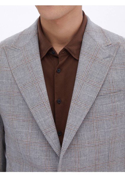 Gri Kareli Yün Karışımlı Ceket modelleri