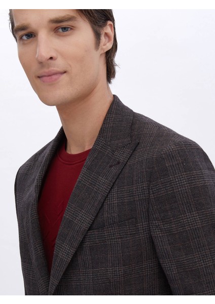 Kahverengi Kareli %100 Yün Ceket modelleri