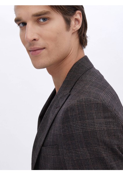 Kahverengi Kareli %100 Yün Ceket fırsatları