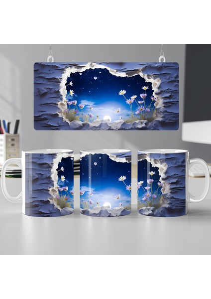 3D Yıldızlı Gece Manzarası Desenli Sublimasyon Kupa Bardak | Şık Tasarımıyla Keyifli Yudumlar