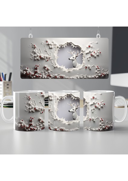 Şık 3D Geyik Desenli Sublimasyon Kupa Bardak | Her Yudumda Keyifli Deneyim