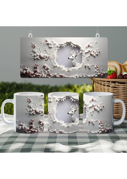 Şık 3D Geyik Desenli Sublimasyon Kupa Bardak | Her Yudumda Keyifli Deneyim