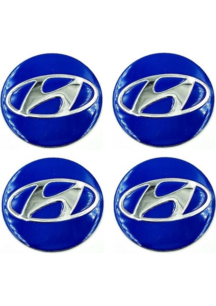 Hyundaı Mavi Jant Göbeği- Jant Göbek Arması Sticker 4'lü Set 60MM