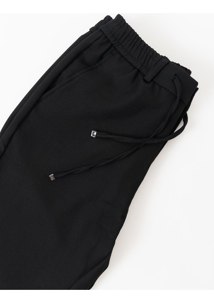 Erkek Siyah Dokulu Yandan Cepli Bağcıklı Beli Lastikli Kemerli 968 Jogger Pantolon fırsatları
