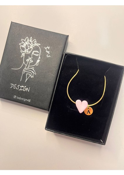 Murano Pembe Kalp Harfli Kolye