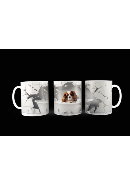 3D Cavalier King Charles Spaniel Köpeği Yıkanıyor Sublimasyon Baskı Kupa Bardak | Şık Tasarım