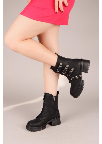 LARİSSA Çok Kemerli Kadın Bot SİYAH indirimleri